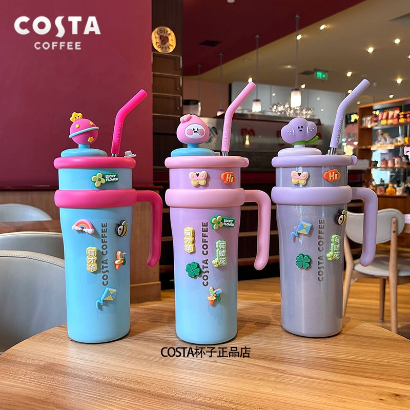 كوب حراري بألوان مبهجة من “Costa Coffee” مع مقبض وشفاطة، العدد محدود اصدارات محدودة