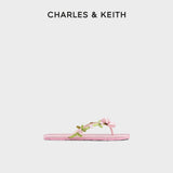 CHARLES&KEITH بمظهر أنثوي حذاء صيفي زهري و أسود مريح وأنيق بقصة مسطحة.