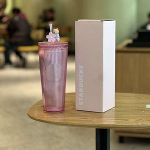 Starbucks Cup 2025 Cherry Blossom Spring Bloom Pink Girl's Heart Cold Glass Stainless Steel Straw Insulated Water Cup.