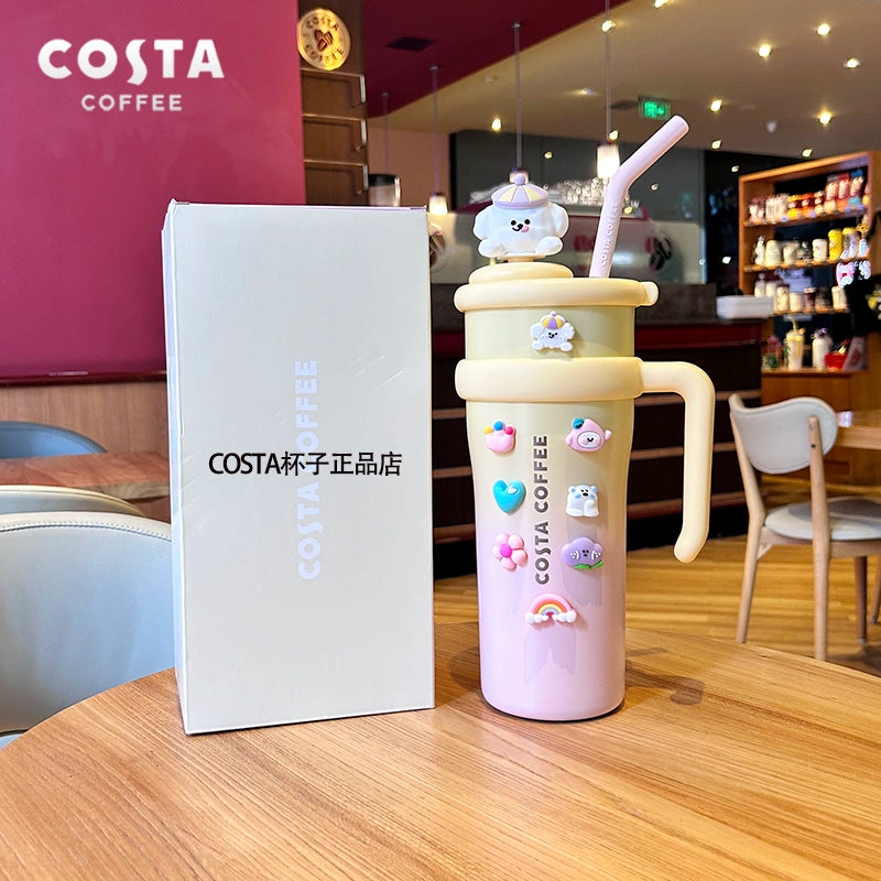 كوب حراري بألوان مبهجة من “Costa Coffee” مع مقبض وشفاطة، العدد محدود اصدارات محدودة