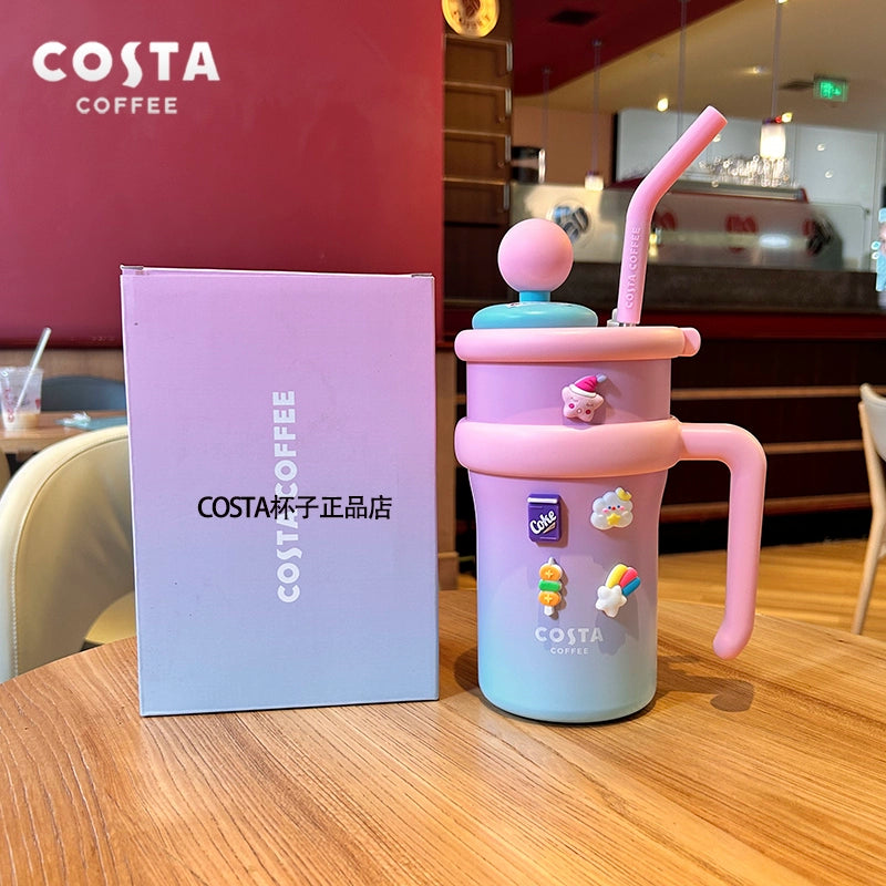 كوب حراري بألوان مبهجة من “Costa Coffee” مع مقبض وشفاطة، العدد محدود اصدارات محدودة