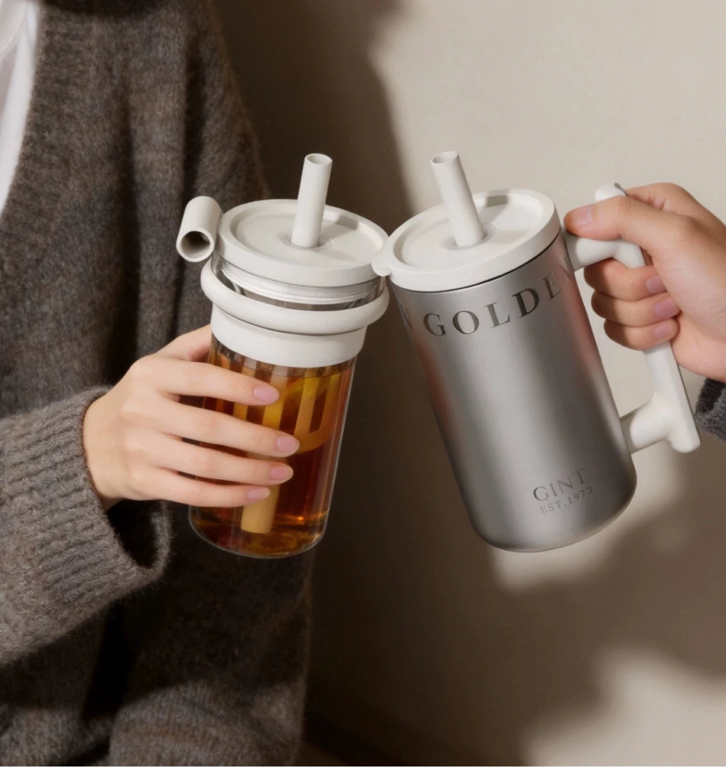 GINT Atrium Glass Inner Pot Insulated Cup Women's Coffee Straw Cup Large Capacity Men's Mug Office Water Cup