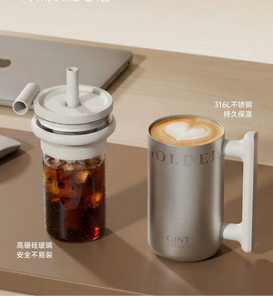 GINT Atrium Glass Inner Pot Insulated Cup Women's Coffee Straw Cup Large Capacity Men's Mug Office Water Cup