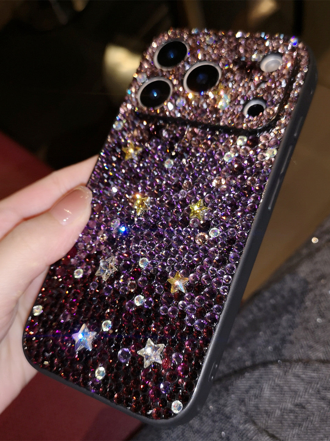 كفر جوال Phone Case مرصع بالكريستال والنجوم بنفسجي