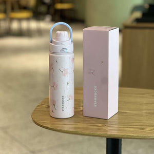 Starbucks Cup 2025 Cherry Blossom Spring Bloom Pink Girl's Heart Cold Glass Stainless Steel Straw Insulated Water Cup.