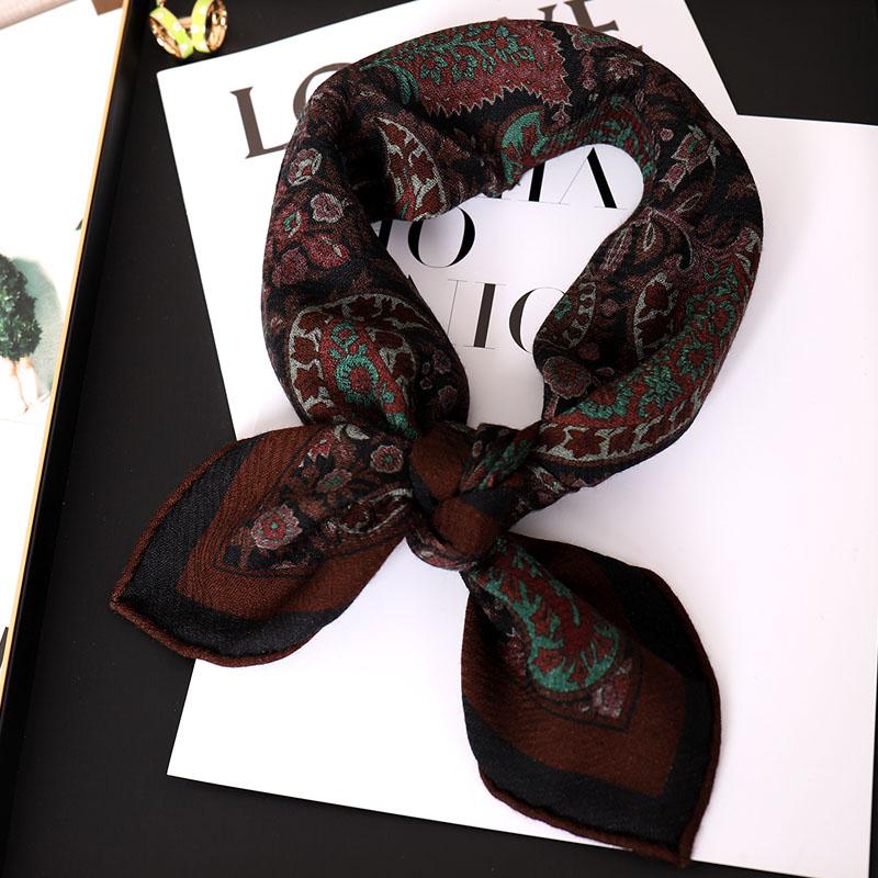 NEW Chocolate Double-sided Jacquard Silk Wool 70 Square Towel LP Retro Exotic Warm Small Square Scarf