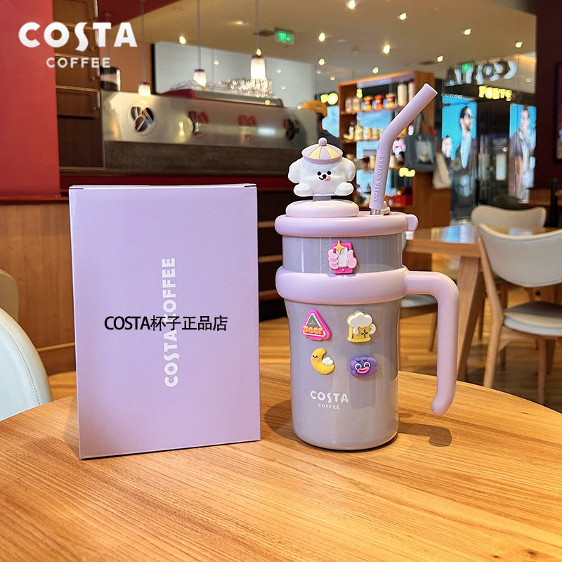 كوب حراري بألوان مبهجة من “Costa Coffee” مع مقبض وشفاطة، العدد محدود اصدارات محدودة