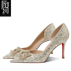 Christiana حذاء كعب عالي بتصميم Glitter مرصع بحجر فاخر لمناسباتك.