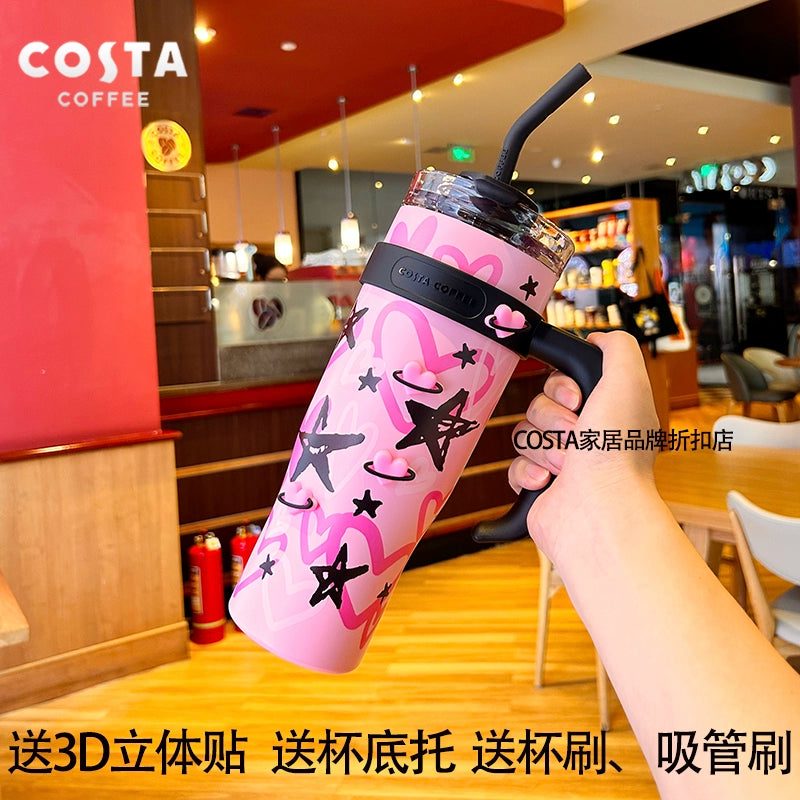 كوب حراري بألوان مبهجة من “Costa Coffee” مع مقبض وشفاطة، العدد محدود اصدارات محدودة