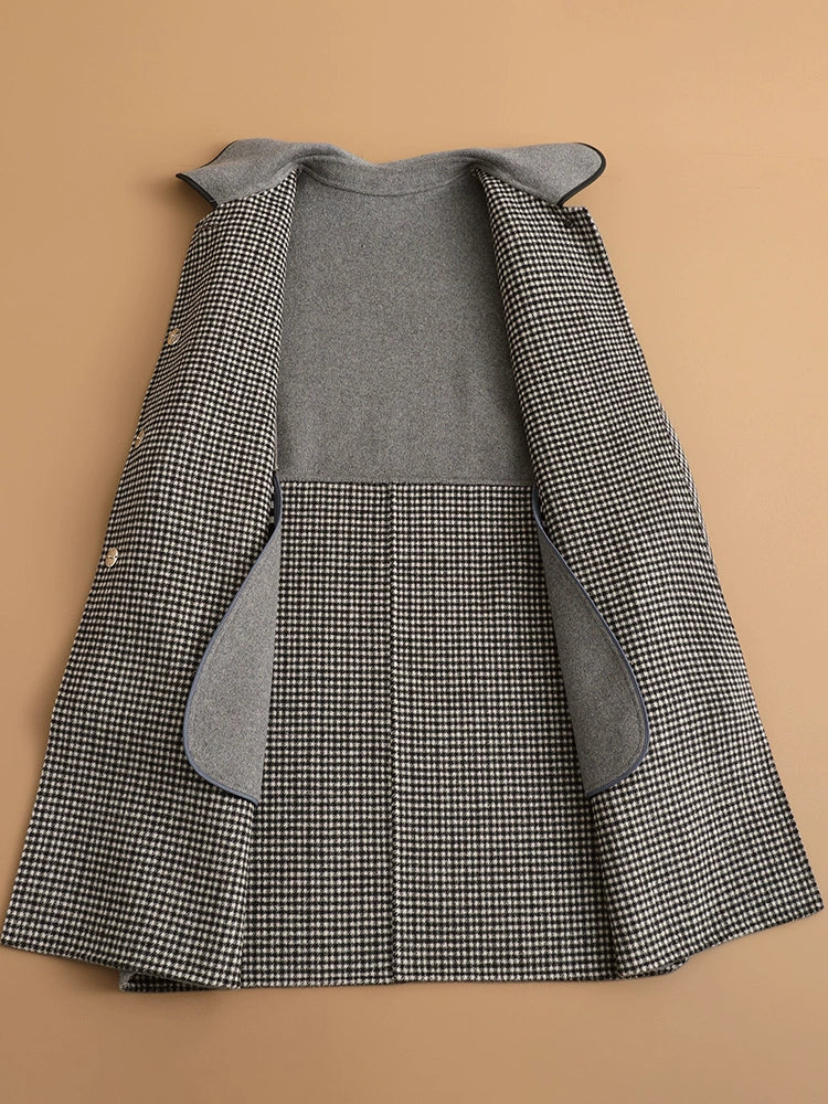 Houndstooth double-faced zero cashmere coat women's midlength 24 new Korean version gray loose wool tweed jacket