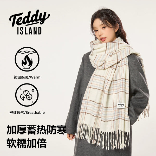 TEDDY ISLAND Premium Autumn and Winter Imitation Cashmere Korean Plaid Scarf New Versatile Student Warm Scarf