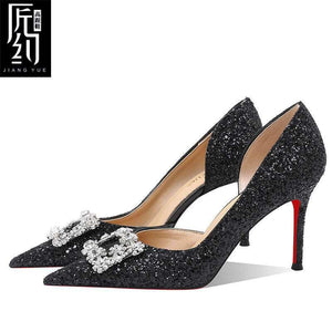 Christiana  حذاء كعب عالي Glitter مزين بـ Crystal Buckle أنيق.