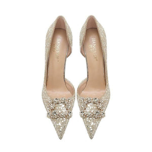 Christiana  حذاء كعب عالي Glitter مزين بـ Crystal Buckle أنيق.