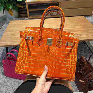 شنطة Birkin نسائية فاخرة بنقشة جلد التمساح  – جودة صينية عالية.