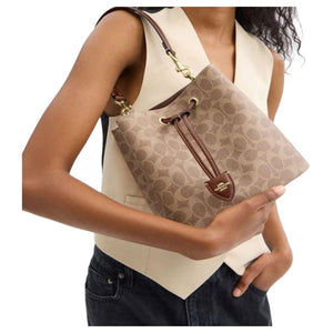 COACH Rowan 22 Brand Logo Classic Synthetic Leather Bucket Bag Single Shoulder Small Women's Brown