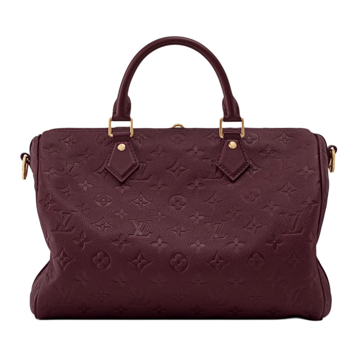 LOUIS VUITTON SPEEDY SOFT 30 Classic Monogram Gold Padlock, Name Tag, Detachable and Adjustable Shoulder Strap, Embossed Cowhide Handbag, Women's Pomegranate Red