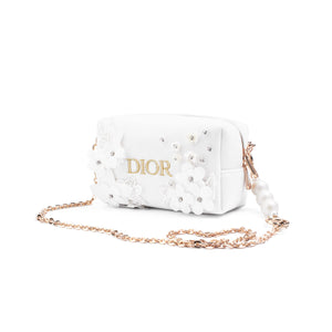[Custom Makeup Bag] DIOR Small Flower Gardenia Letter French Romantic Elegant Refined Gentle Hepburn Style High-End Simple Regular Velvet Makeup Bag