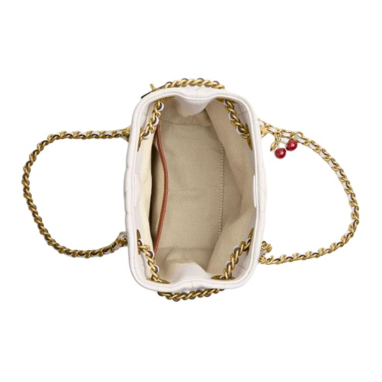 COACH Jade 15 Drawstring and Magnetic Closure Sheepskin Small Lucky Bag Single Shoulder Crossbody Mini Women's Chalk White