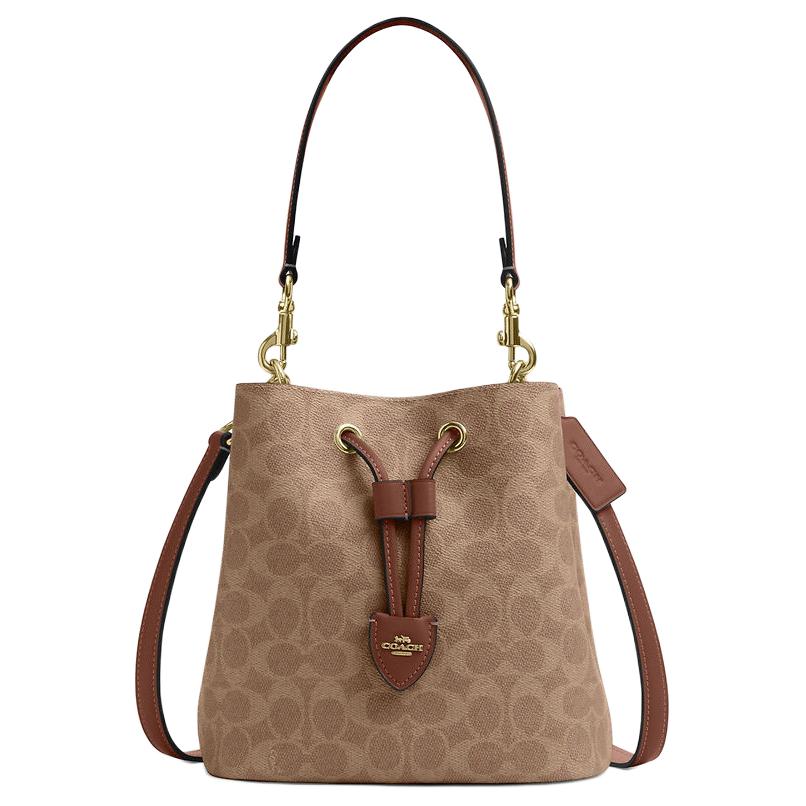 COACH Rowan 22 Brand Logo Classic Synthetic Leather Bucket Bag Single Shoulder Small Women's Brown