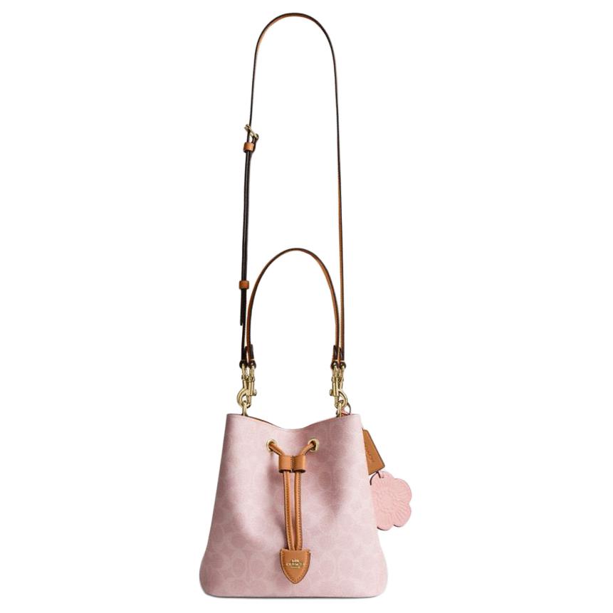 COACH Rowan 21 Classic Monogram Detachable Shoulder Strap Bucket Bag Synthetic Leather Crossbody Handbag Small Women's Sakura Pink