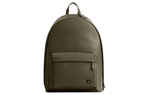 Full front view of an authentic Coach Westway 32 olive green leather backpack with front zipped compartment, perfect for back-to-school season.

عرض أمامي كامل لحقيبة ظهر كوتش ويست واي 32 أصلية جلد باللون الزيتي مع جيب أمامي بسحاب، مثالية لموسم العودة للمدرسة.