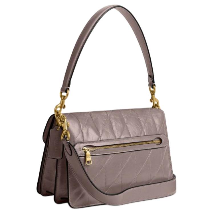 COACH ChainTabby 26 Quilted Chain Metal Logo Detachable Shoulder Strap Cowhide Leather Crossbody Single Shoulder Bag Medium Women's Ash Color