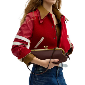 COACH KisslockFrame 30 Gold Kisslock Design Metal Frame Gloves Tanned Leather Single Shoulder Bag Large Women's Maple Brown