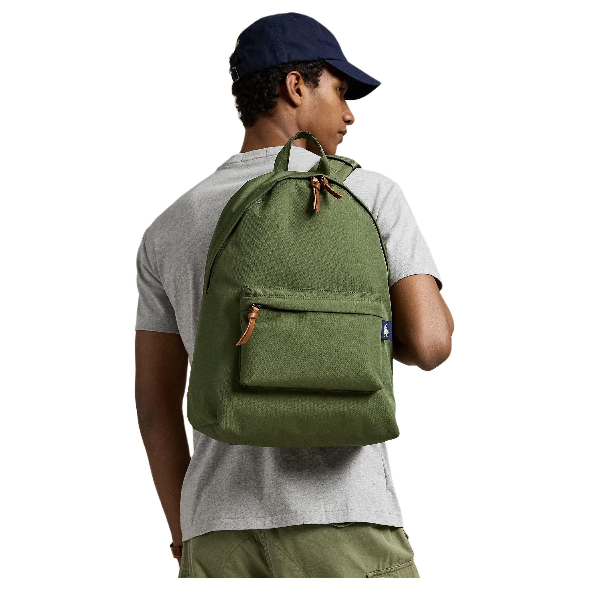 Polo Ralph Lauren brand logo zipper closure fabric backpack, unisex couple style, black