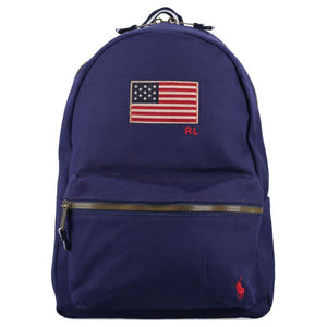 Polo Ralph Lauren zipper closure front embroidered with logo, cotton backpack, unisex couple's style, navy blue