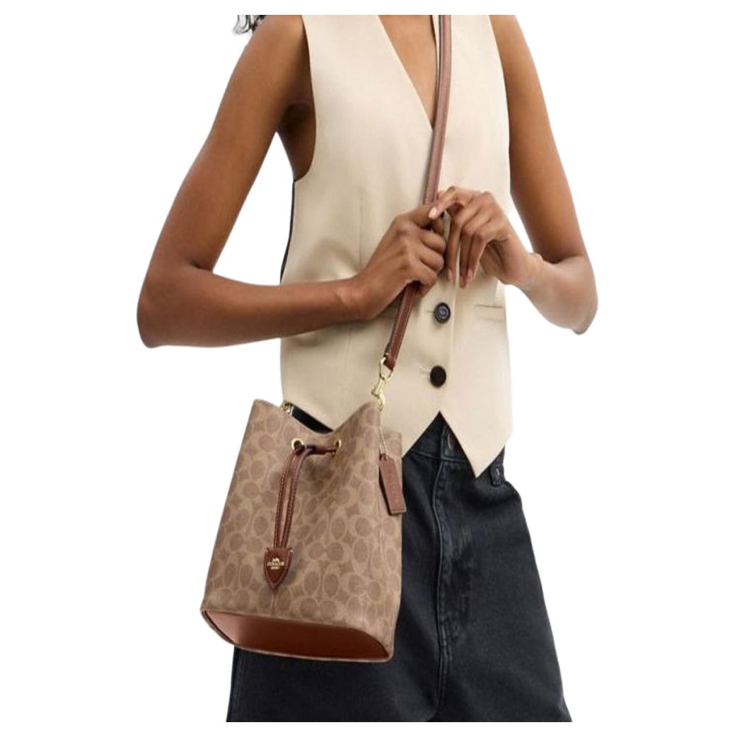 COACH Rowan 22 Brand Logo Classic Synthetic Leather Bucket Bag Single Shoulder Small Women's Brown