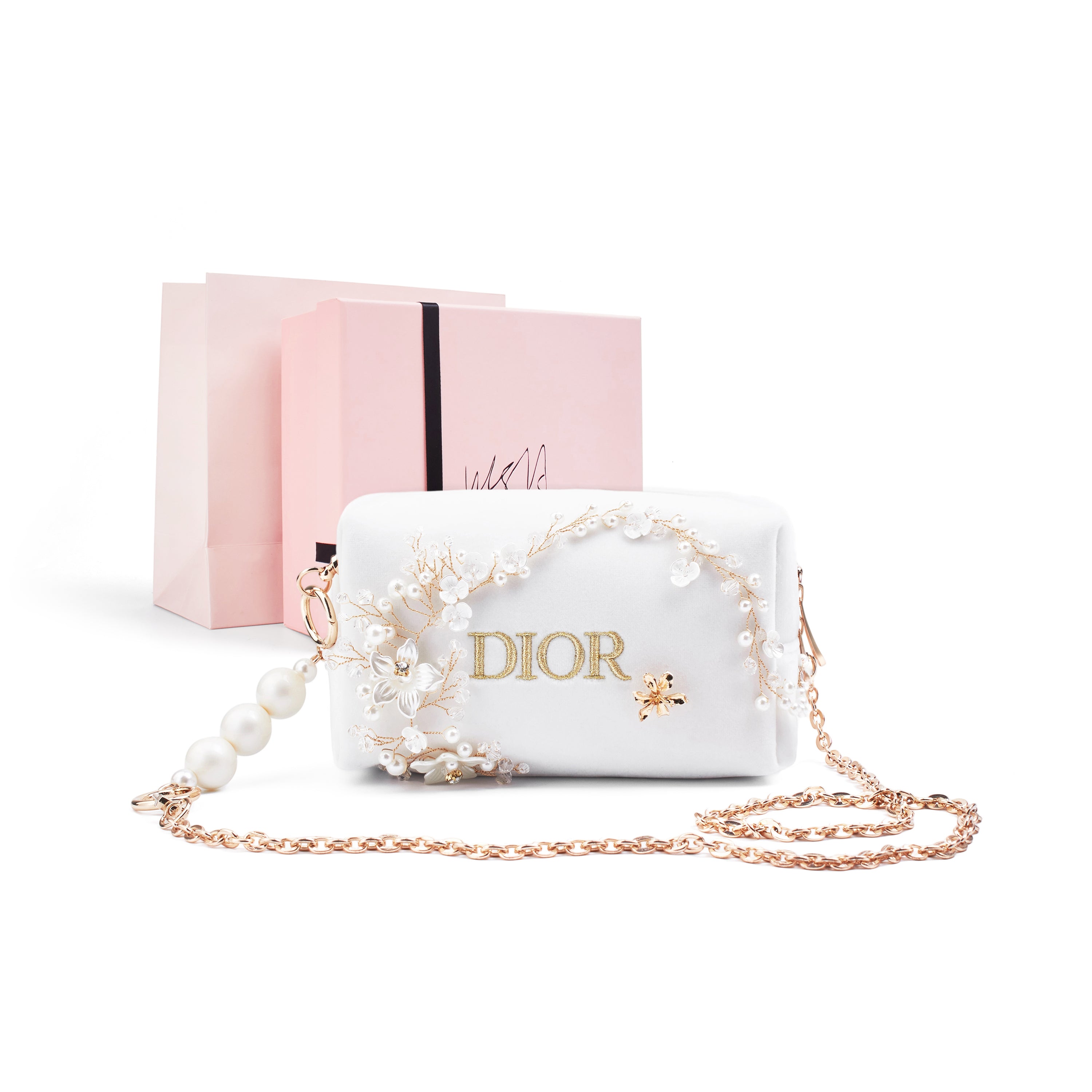DIOR [Custom Makeup Bag] Amber Moonlight City French Lazy Floral Pearl Elegant Hepburn Style Regular Velvet Makeup Bag