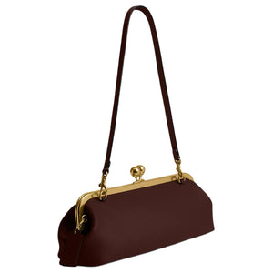 COACH KisslockFrame 30 Gold Kisslock Design Metal Frame Gloves Tanned Leather Single Shoulder Bag Large Women's Maple Brown