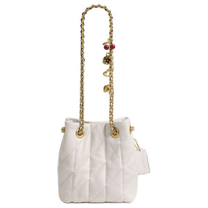COACH Jade 15 Drawstring and Magnetic Closure Sheepskin Small Lucky Bag Single Shoulder Crossbody Mini Women's Chalk White