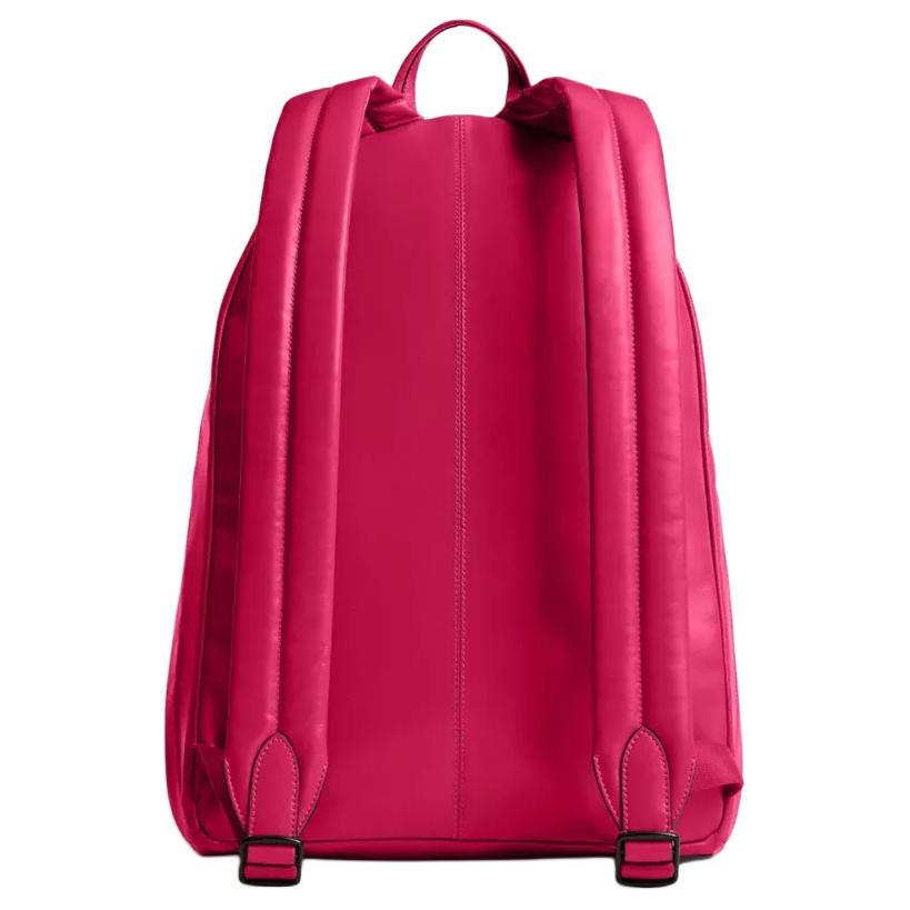 Full back view of an authentic Coach Westway 32 fuchsia leather backpack featuring a sturdy top handle and comfortable shoulder straps.

عرض خلفي كامل لحقيبة ظهر كوتش ويست واي 32 أصلية جلد باللون الفوشيا يتميز بمقبض علوي متين وأحزمة كتف مريحة.