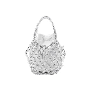 [Custom Makeup Bag] DIOR Chuyi Culture Moonlight Galaxy blingbling Sweet Daily Elegant Hollow Canvas Drawstring Handheld Bucket Bag Silver White