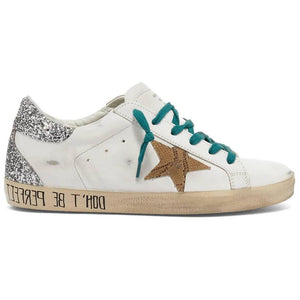 Golden Goose Super-Star leather low-top fashion sneakers for women, silver, distressed version