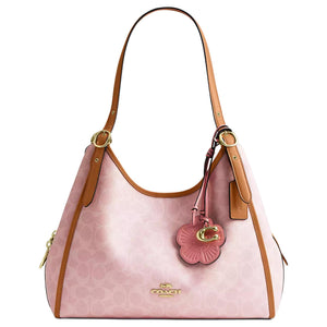 COACH Erin 31 Monogram Full Print Metal Accessory Floral Letter Pendant Tote Bag, Coated Canvas Leather Handbag Single Shoulder Bag, Large Size Women's Pink