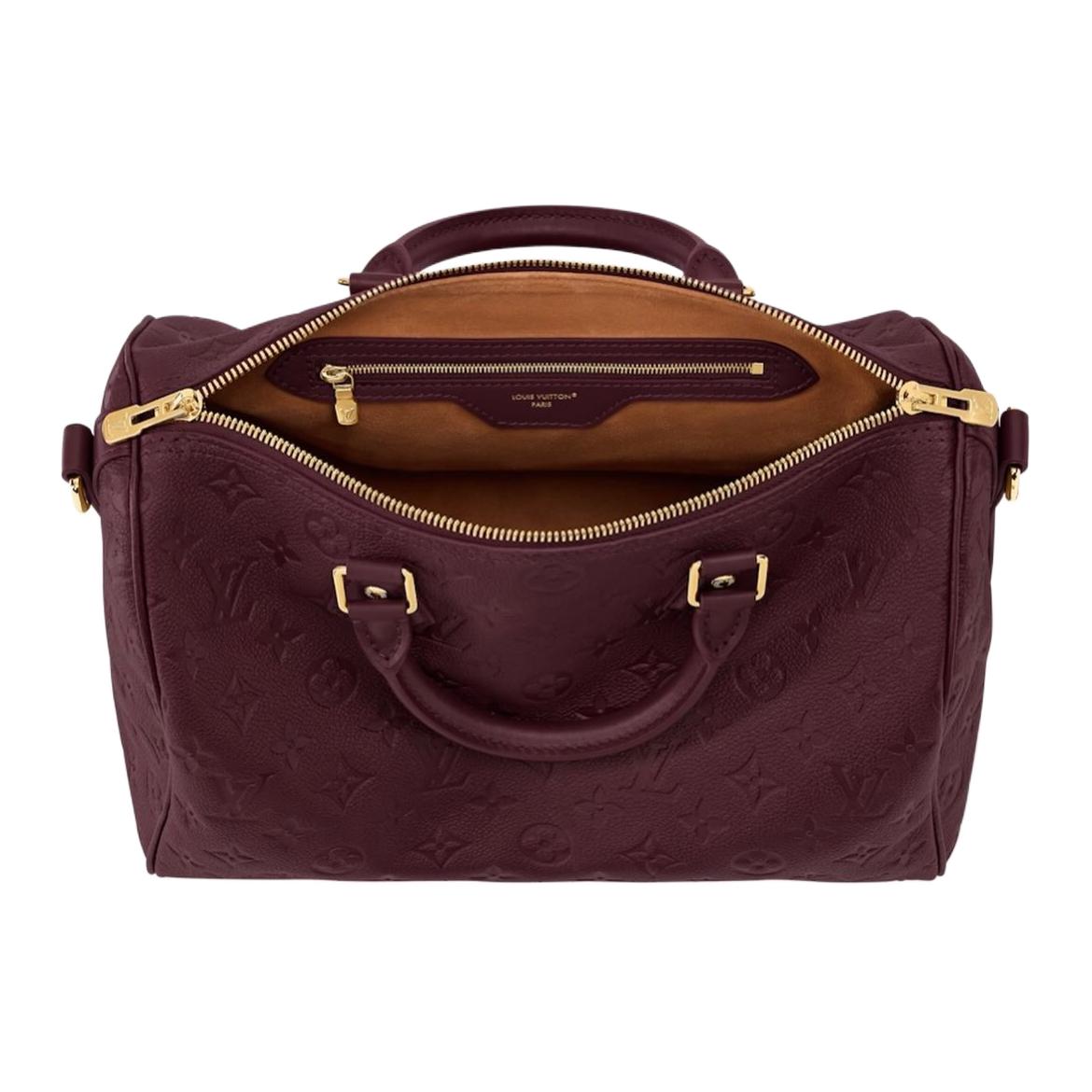 LOUIS VUITTON SPEEDY SOFT 30 Classic Monogram Gold Padlock, Name Tag, Detachable and Adjustable Shoulder Strap, Embossed Cowhide Handbag, Women's Pomegranate Red