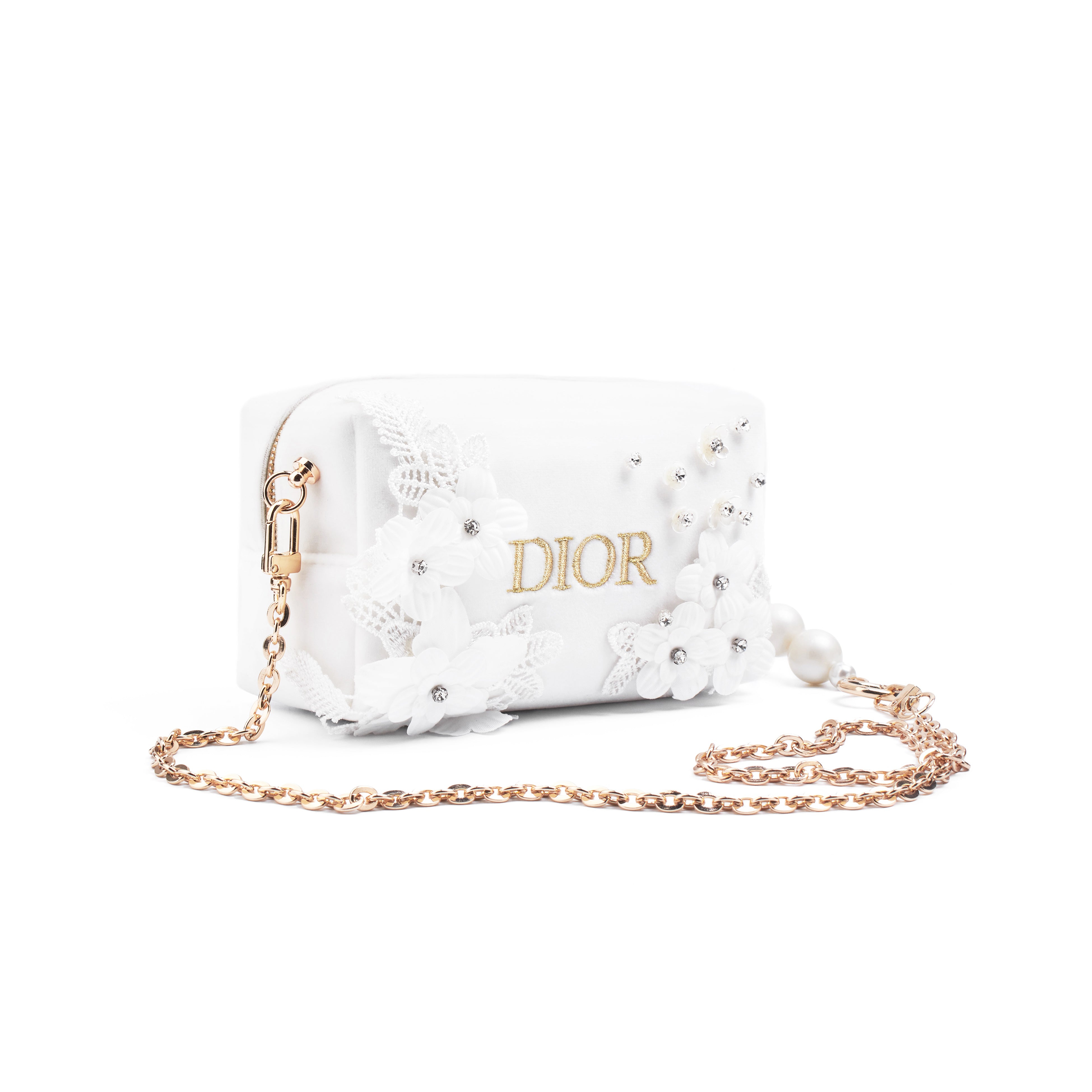 [Custom Makeup Bag] DIOR Small Flower Gardenia Letter French Romantic Elegant Refined Gentle Hepburn Style High-End Simple Regular Velvet Makeup Bag