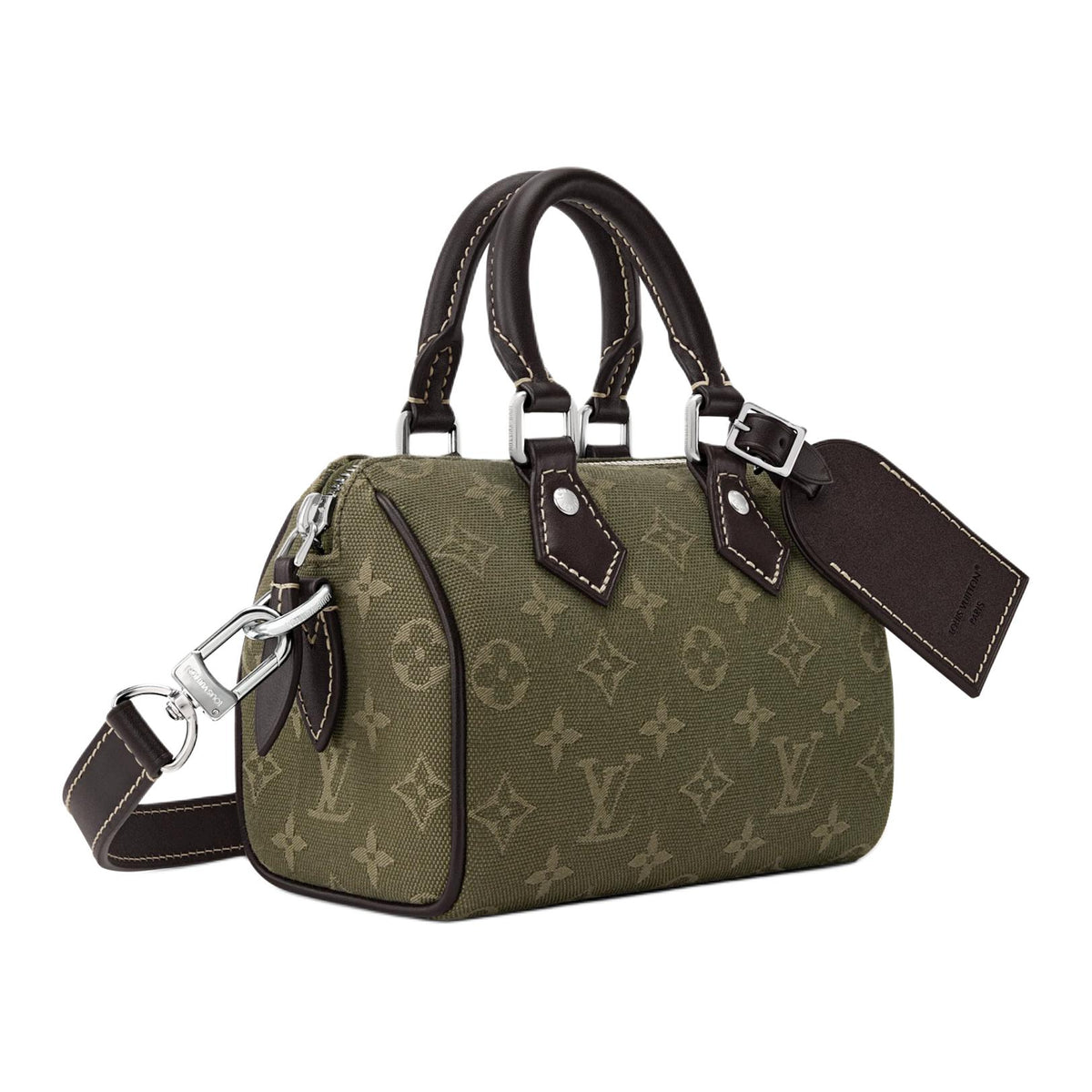 LOUIS VUITTON Speedy BANDOULIÈRE 18 Workwear Aesthetic Distressed Metal Monogram Surplus Jacquard Fabric Handbag Women's Green