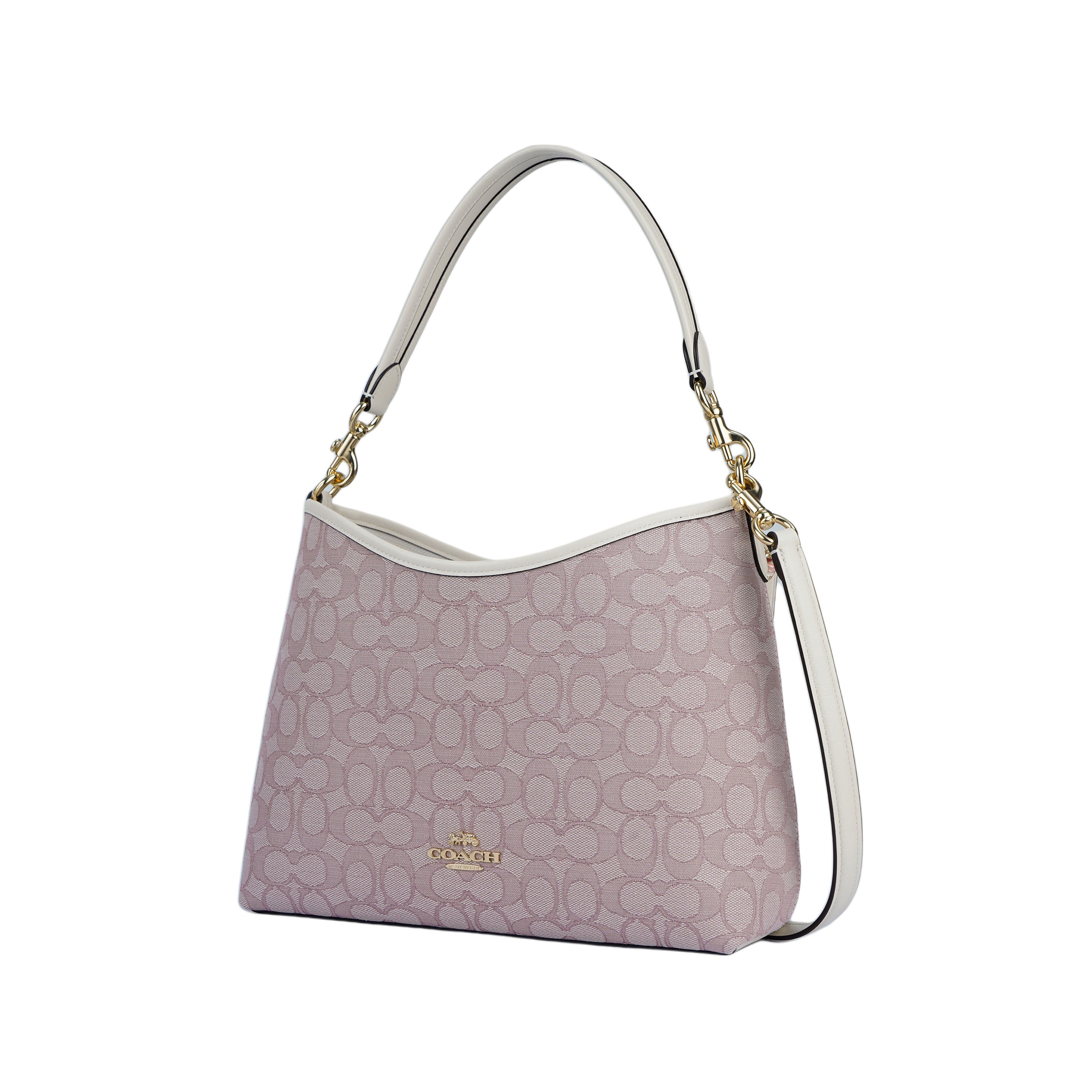 COACH Laurel 31 Gold Metal Logo Detachable Shoulder Strap Bag, Underarm Bag, Fabric Single Shoulder Bag, Large Size, Women's, Pink