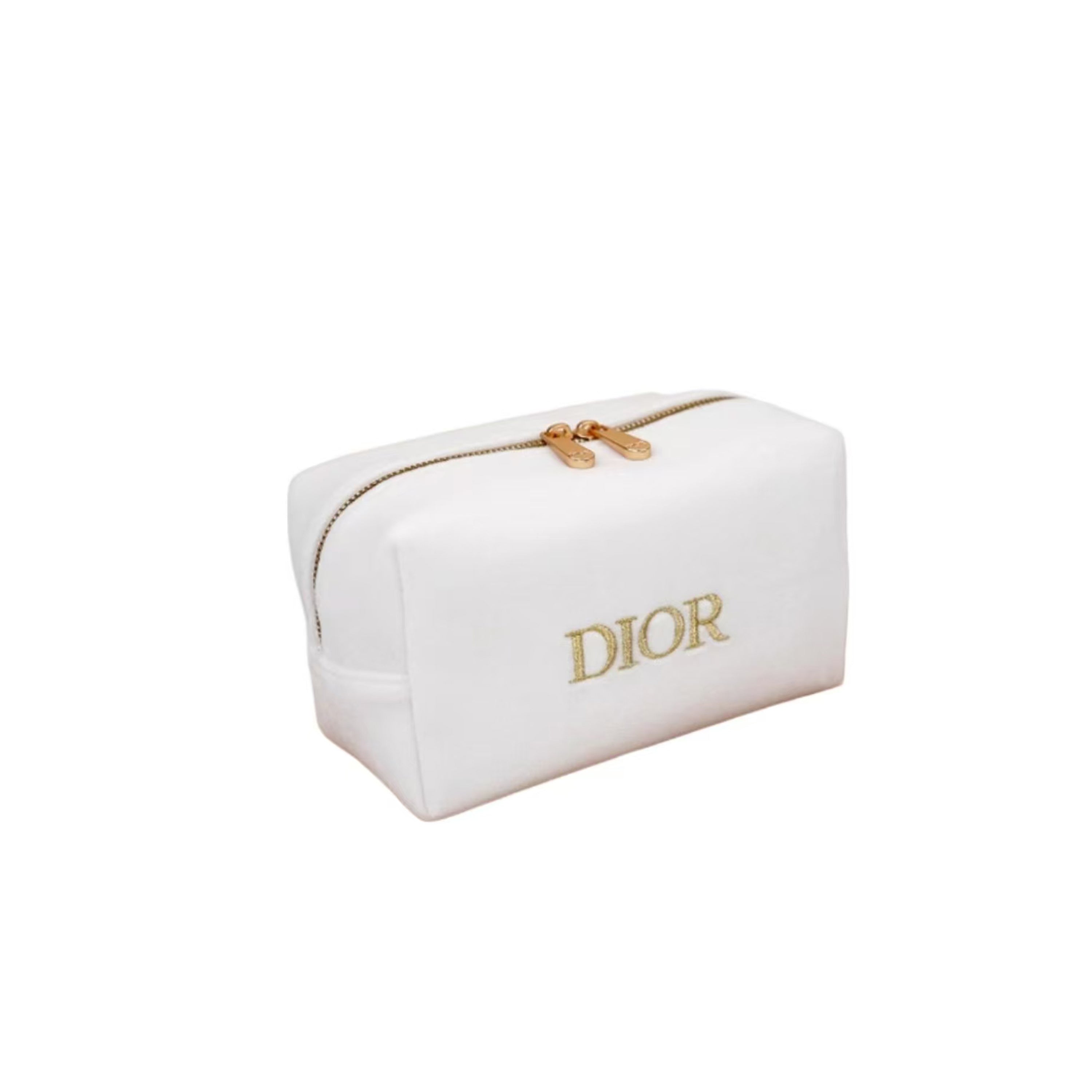 [Custom Makeup Bag] DIOR Small Flower Gardenia Letter French Romantic Elegant Refined Gentle Hepburn Style High-End Simple Regular Velvet Makeup Bag