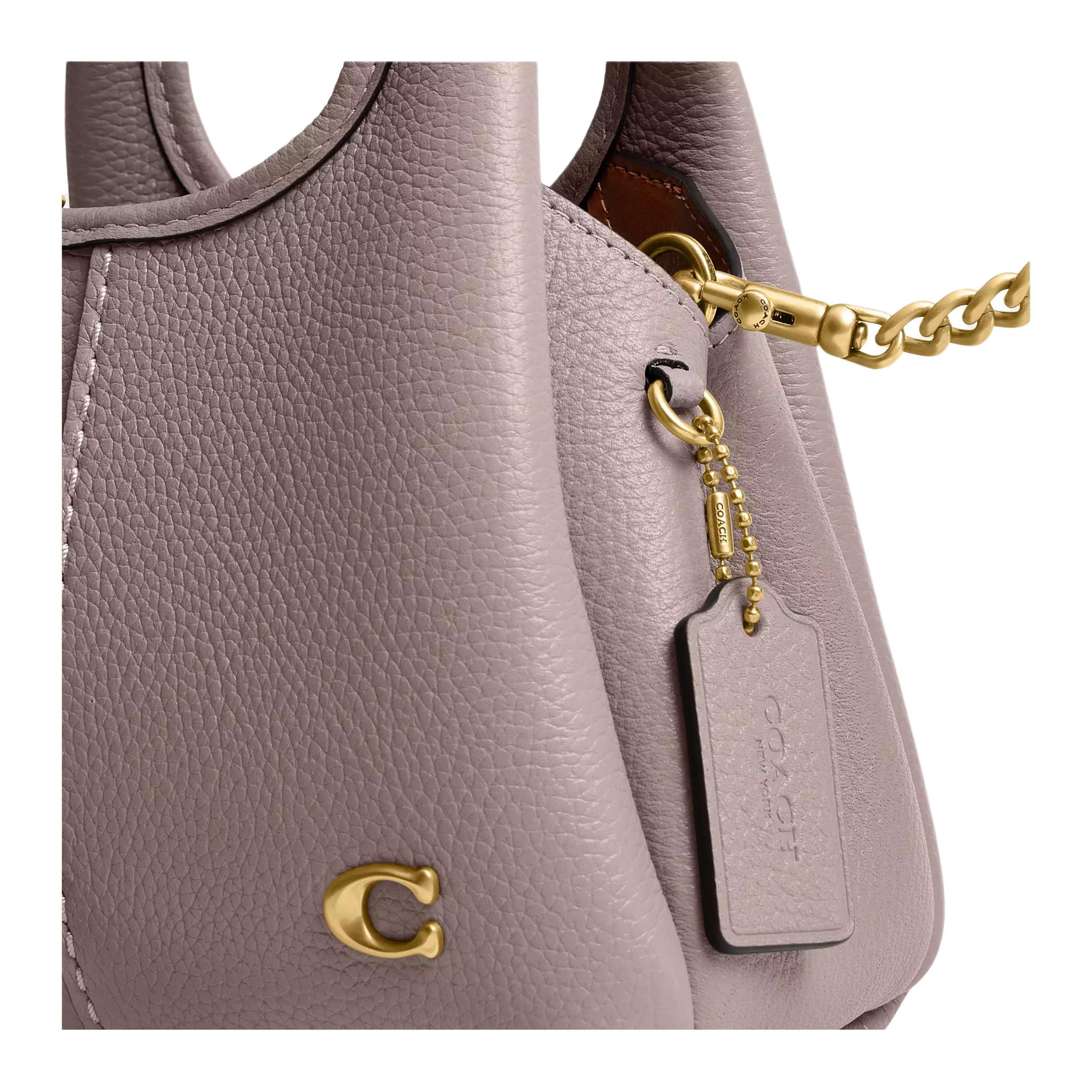 COACH Lana 19 Brand Logo Detachable Chain Strap Polished Pebble Pattern Leather Single Shoulder Crossbody Handbag Small Women's Brass Gray Edition