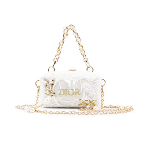 DIOR [Custom Makeup Bag] Steam Puppet Armstanton Love Letter Metal Chain Plant Fiber Low Luxury Artistic Style Portable Storage Shoe Crossbody Handbag Platinum