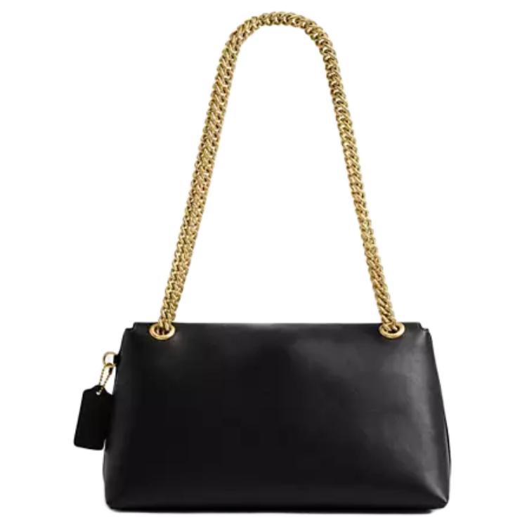 COACH Chelsea 30 adjustable gold chain shoulder strap push-lock openable zipper bag cowhide leather single shoulder crossbody bag large size women's black style