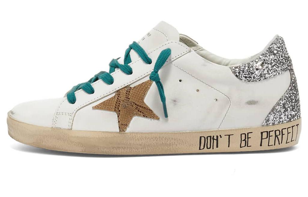 Golden Goose Super-Star leather low-top fashion sneakers for women, silver, distressed version