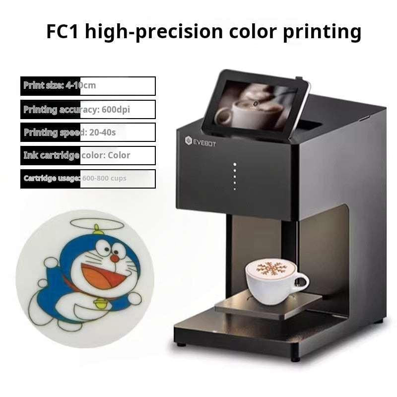 طابعة الرسم على القهوة الذكية باللون الأسود Evebot FC1 color printing studio poster.