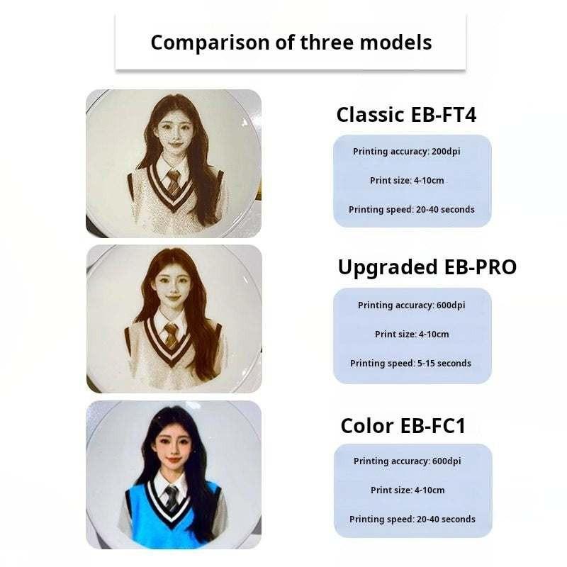 مقارنة موديلات طابعة الرسم على القهوة الذكية Evebot models comparison sheet.