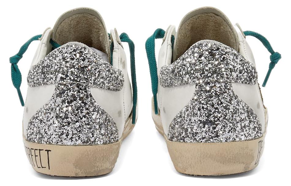 Golden Goose Super-Star leather low-top fashion sneakers for women, silver, distressed version