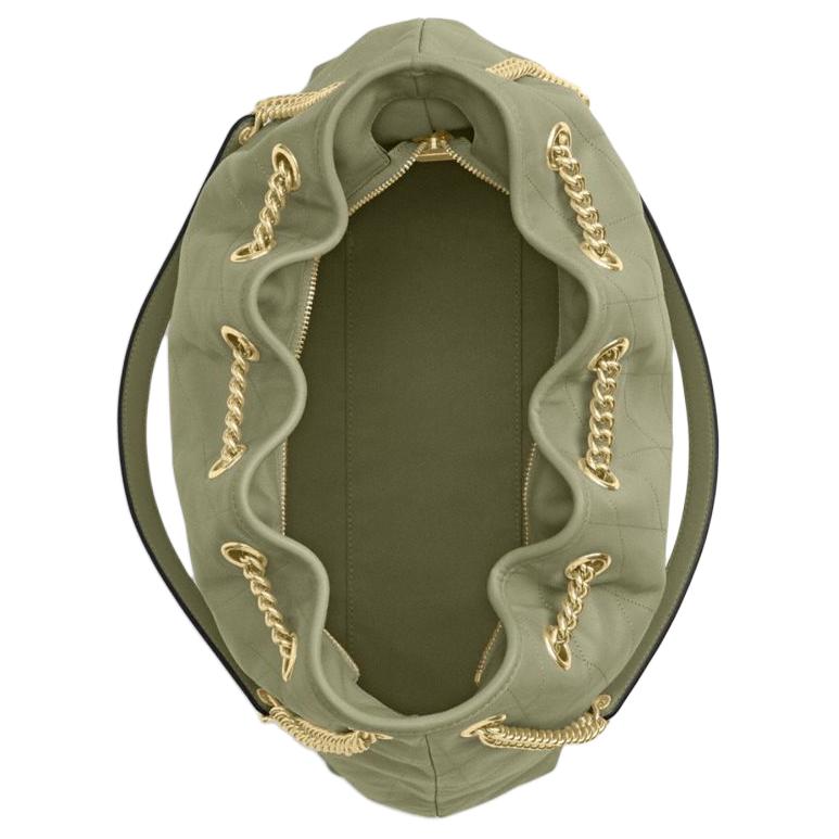 COACH EVELYN 34 quilted detail gold hardware cowhide leather handbag shoulder bag large size women's gray-green